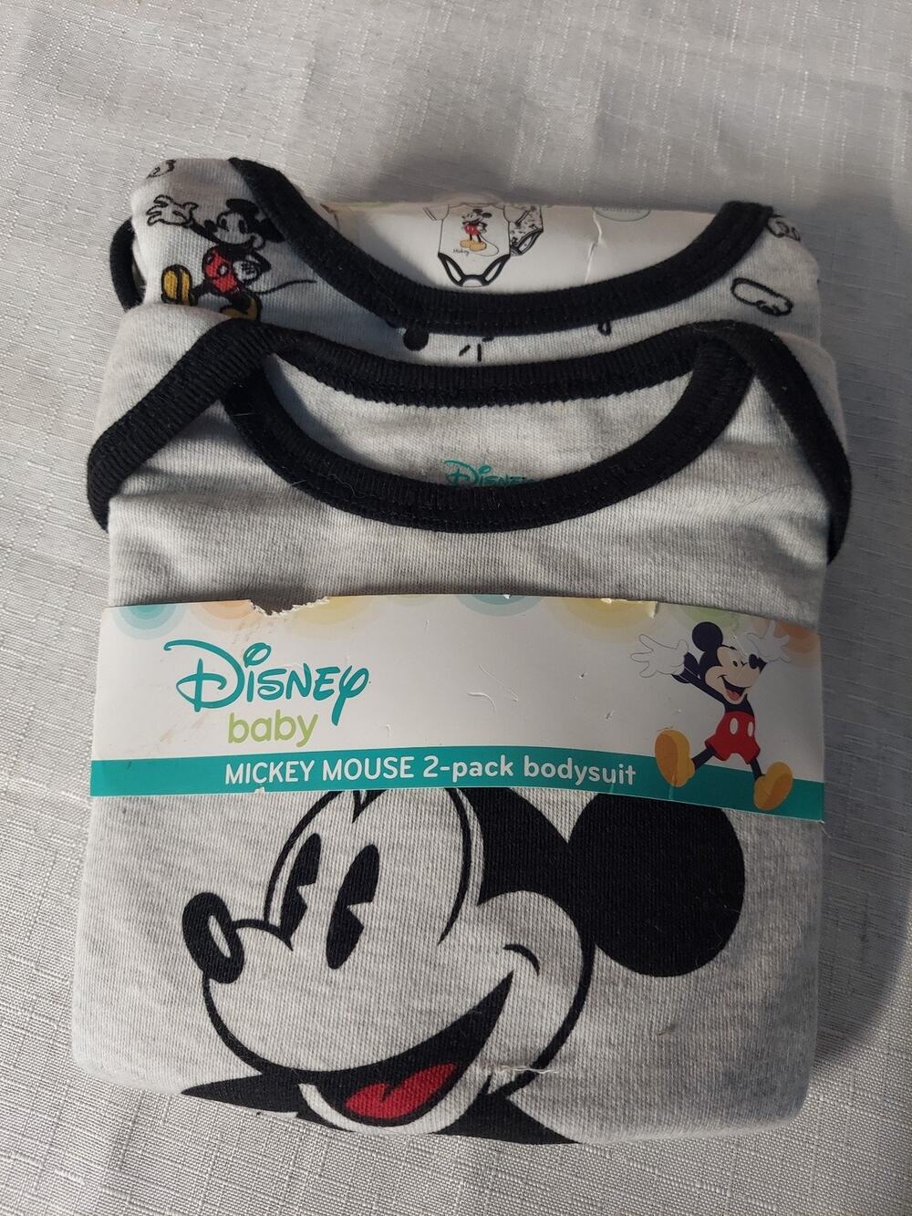 Disney Baby Mickey Mouse 2 Pack Bodysuit 3-6 Months Gray Multicolor Cotton